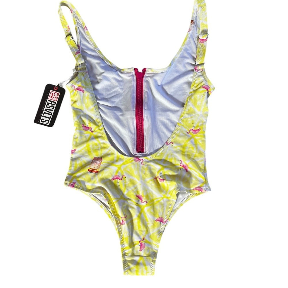 RSVLTS x Natural Light Flamingo Lemon One‎ Piece Swimsuit Pink Zipper Medium - Picture 2 of 5